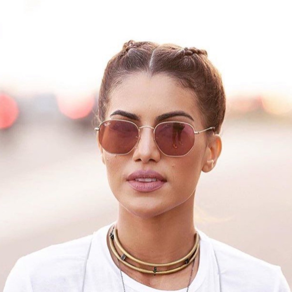 Ray Ban hexagonal flat mirrored sunglasses auth